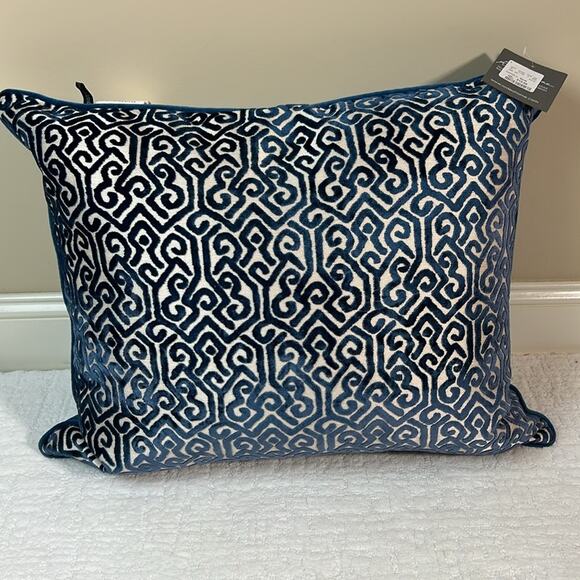 New! Rodeo Home Velvet Down Feather blue and ivory throw pillow 20x24 - Picture 9 of 9